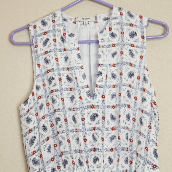 Madewell Silk Nora Picnic Paisley Sleeveless Dress White w/ Pockets Sz 6 Small - Picture 2 of 6